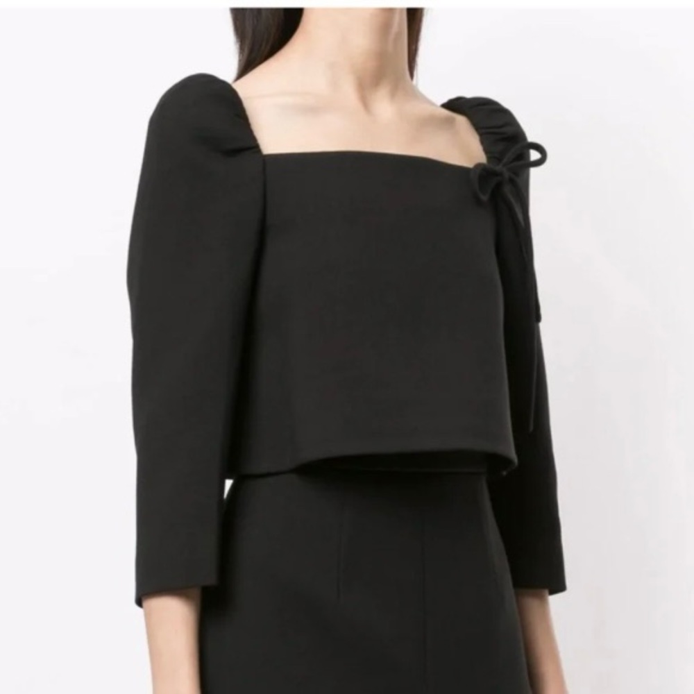 SHUSHU TONG sz UK 8 US 4 Ruched Puff Shoulders Bow Top
